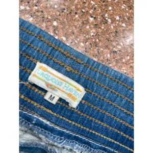 Two Tone Colorblock Flare Jeans Raw Hem Boho Medium thumbnail 4