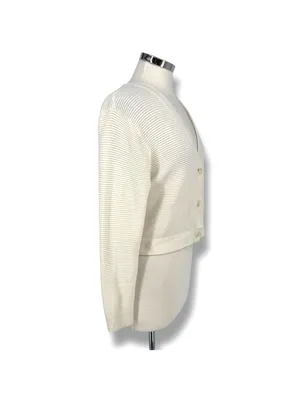 Wilfred Ribbed Knit Button-Up Cropped V-Neck Cardigan Sweater Ivory Size Medium thumbnail 5