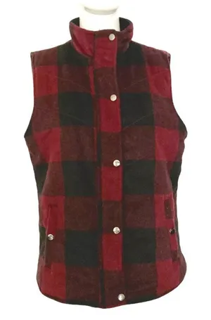 Thread and Supply Plaid‎ Vest Sherpa lined Womens Size Small Red and Black EUC thumbnail 1