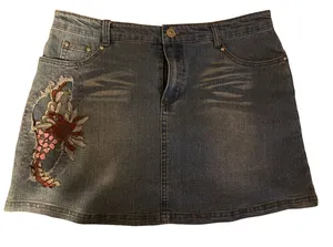 Simple Denim Mini Skirt with Floral Embroidery thumbnail 1