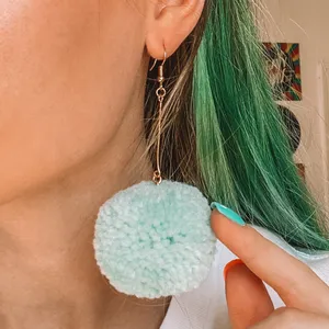 Light Teal Blue Pom Pom Earrings thumbnail 5