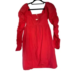 FREE PEOPLE Lindsay Babydoll Dress in Bella Rosa Red Size L New w/ Tag MSRP $138 thumbnail 11