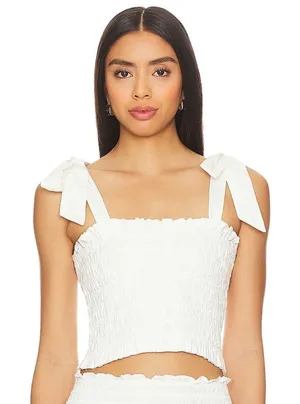LoveShackFancy Jama Smocked Tie-Strap Top White | Size M | NWT thumbnail 1