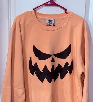 Women's Peach Orange Pumpkin Face Crewneck Sweatshirt thumbnail 1