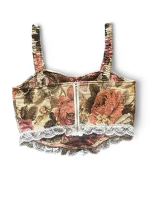 SheIn Floral Tapestry Women’s Renaissance Lace-up Top Fairycore cami Renfare Size XS thumbnail 2