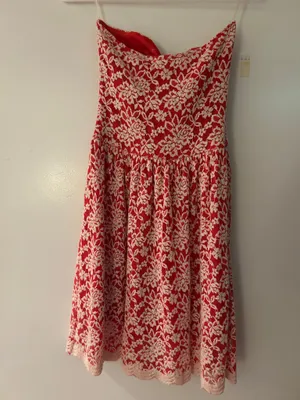 Red and White Alma Be Strapless Dress thumbnail 4