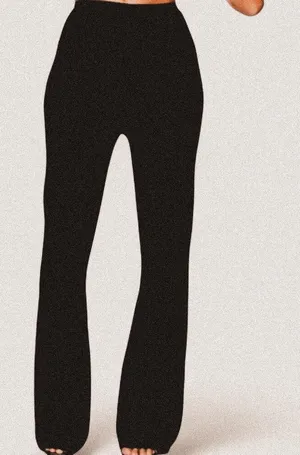 Meshki Black Rue Ribbed Flared Knit Pants | Y2K Minimalist Streetwear | Small thumbnail 1