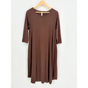 Zenana Outfitters‎ Swing Dress Womens Small Chico Brown 3/4 Sleeve Pockets Flowy thumbnail 2