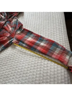 Wrangler Retro Hooded Plaid Western Shirt Snap Front Flannel Hoodie Red L Large thumbnail 5