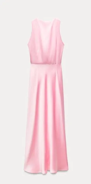 Zara maxi dress midi Light Pink tie knot satin effect wedding party thumbnail 8
