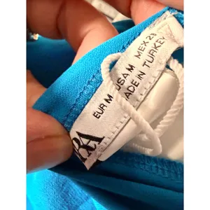 Zara Womens Ruched Bodycon‎ Mini Dress Turquoise Blue Sleeveless M thumbnail 5