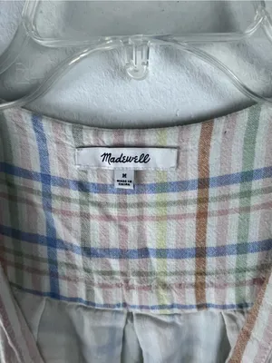MADEWELL Clara Linen Blend Plaid Short Sleeves Pockets Dress Size Medium Boho thumbnail 3
