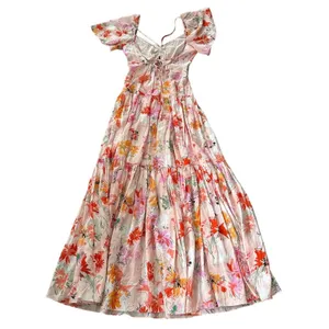 NEW Tanya Taylor Floral Silk Maxi Dress Pink thumbnail 5