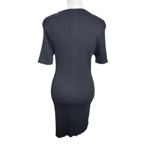 H&M Black Ribbed Knit Bodycon Dress Large NWT Minimalist LBD thumbnail 8