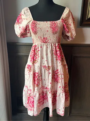 Ariat Pink Floral Smocked Midi Dress small flowers and horseshoes thumbnail 2