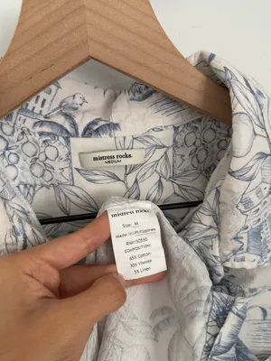 Mistress Rocks Medium White Garden Relaxed Shirt Boxy Fit Linen Resort Palm thumbnail 3