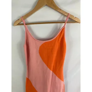 Boutique Knit Orange Pink Colorblock Sleeveless Maxi Dress Size Medium thumbnail 4