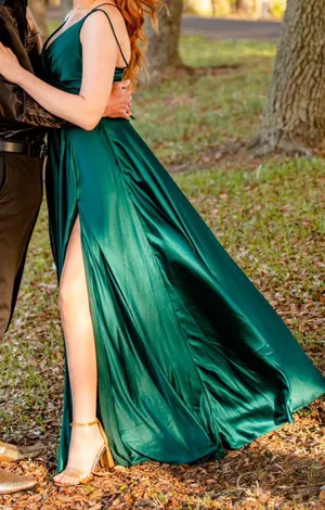 Satin Green Prom Dress thumbnail 4