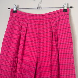 Anthropologie High Rise Pleated Wide Leg Pants Full Length Pink Plaid Size 4 thumbnail 4