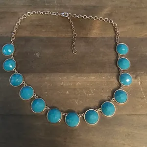 Gold tone turquoise link collar necklace thumbnail 4