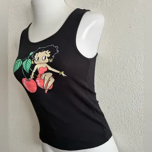 Betty Boop Cherry Black Tank Top With Cartoon Graphic M thumbnail 4