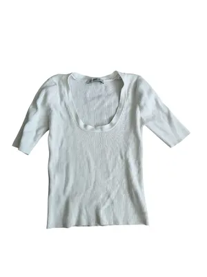 ZARA Basic Knit White Scoopneck Ribbed Top Size Small thumbnail 5