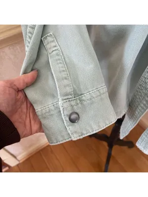 Zara denim belted cotton jean jacket sage green Sz XL thumbnail 7
