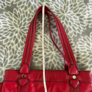 Kate Landry Red Leather Shoulder Bag Zebra Print Lining‎ Multi Compartment Tote thumbnail 9