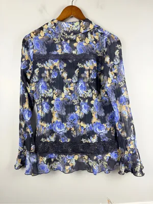 Free People Bad At Love Floral Printed Ruffle Boho blouse Women’s Size Small thumbnail 8