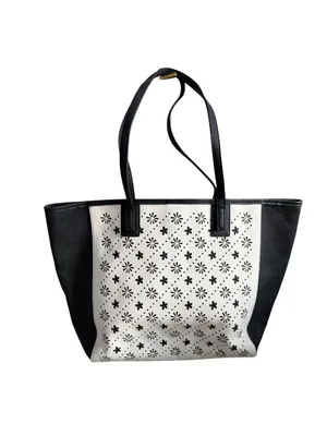 VERA BRADLEY Black White Floral Eyelet Shoulder Tote Bag thumbnail 2