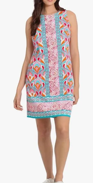 London Times Women's Cotton Sateen Preppy Bright Happy Vacation Shift Dress thumbnail 1
