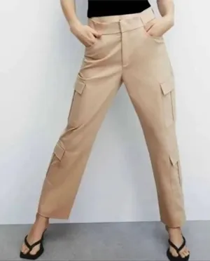 Zara double cargo pants cream‎ size XS thumbnail 1