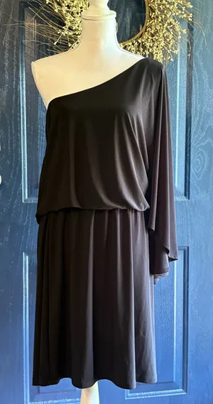 Annalee + Hope One-Shoulder Black Draped Cocktail Dress size XL thumbnail 1