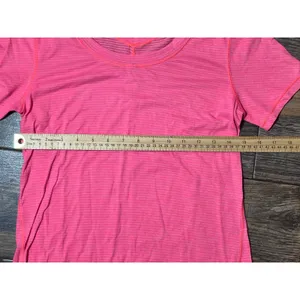 Lululemon Pink‎ Striped V-Neck Short Sleeve Athletic Top Small Lightweight Sheer thumbnail 4