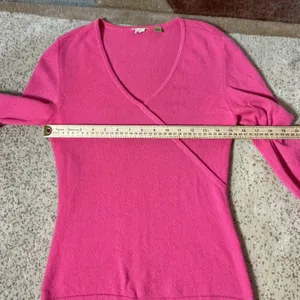 Caslon Cashmere Faux Wrap V-Neck‎ Sweater Womens S Pink Long Sleeve Ribbed Trim thumbnail 3