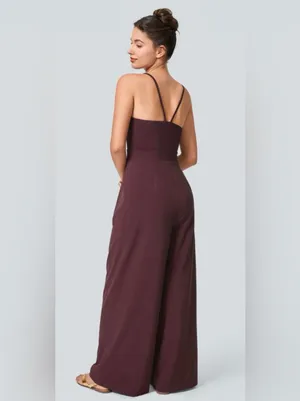 Halara Breezeful Backless, Side Zipper Sleeveless Wide Leg Jumpsuit Deep Plum L thumbnail 3