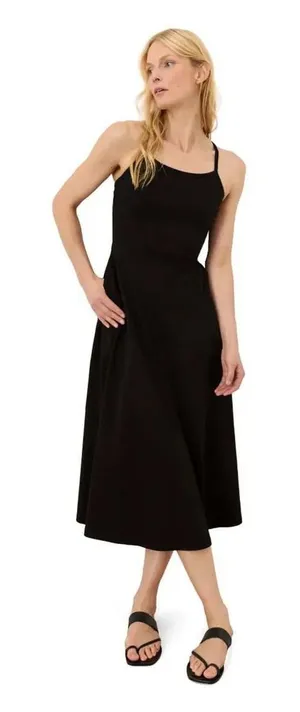 PACT Women's Black Fit & Flare Midi Dress Made With Organic Cotton thumbnail 1