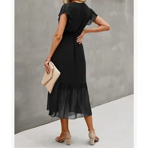 NEW Swiss Dot Wrap V Neck Cap Sleeve Midi Dress M NO BELT thumbnail 2