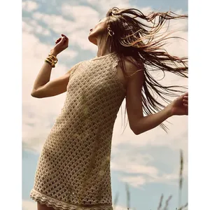 J.Crew Pointelle Sleeveless Sweater Dress Natural Beige Resort Boho Medium NWT thumbnail 4