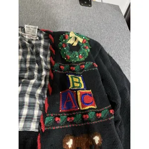 Marisa Christina Vintage Chunky Knit V-Neck Christmas Teddy Cardigan Sz M thumbnail 4
