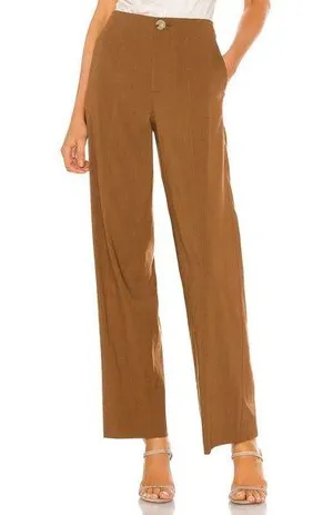 Vince High Waist Straight Leg Pant in Pecan Tan Linen Blend Minimal Plus Size 14 thumbnail 1