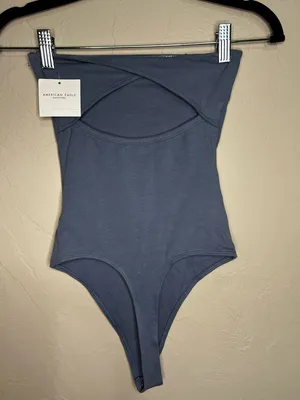 American Eagle NWT Blue Strapless Tube Top Thong Bodysuit XS Y2K thumbnail 5