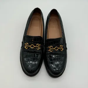 Circus by Sam Edelman Deana Lug Sole Loafers – Black Croc-Embossed,Gold Hardware thumbnail 3