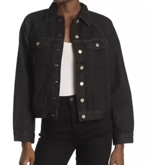 Madewell Oversized Jean‎ Jacket Womens XS Black Lunar Wash 100% Cotton M4230 NEW thumbnail 1