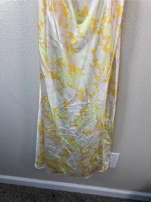 Fortunate One Yellow Floral Satin Maxi Dress Womens M Cutout Main Attraction thumbnail 13