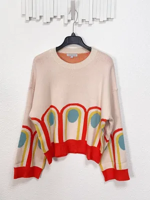 Miss Sparkling Retro Rainbow Arch Graphic Colorblock Cropped Knit Sweater thumbnail 2