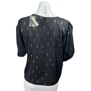 NEW Madewell Black Gold Metallic Jacquard Puff Short Sleeve Blouse Top Size S thumbnail 2