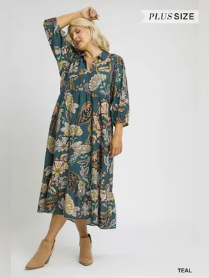 New!Umgee Plus Size Boho Paisley Lined Tiered Midi Dress Size 1X thumbnail 5
