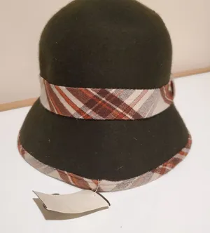 COLOMBINO Wool Plaid Belted Bucket Hat Brown thumbnail 1