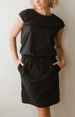 Albion Fit Going Places Dress Pockets Stretch Travel Short Sleeve Black thumbnail 1